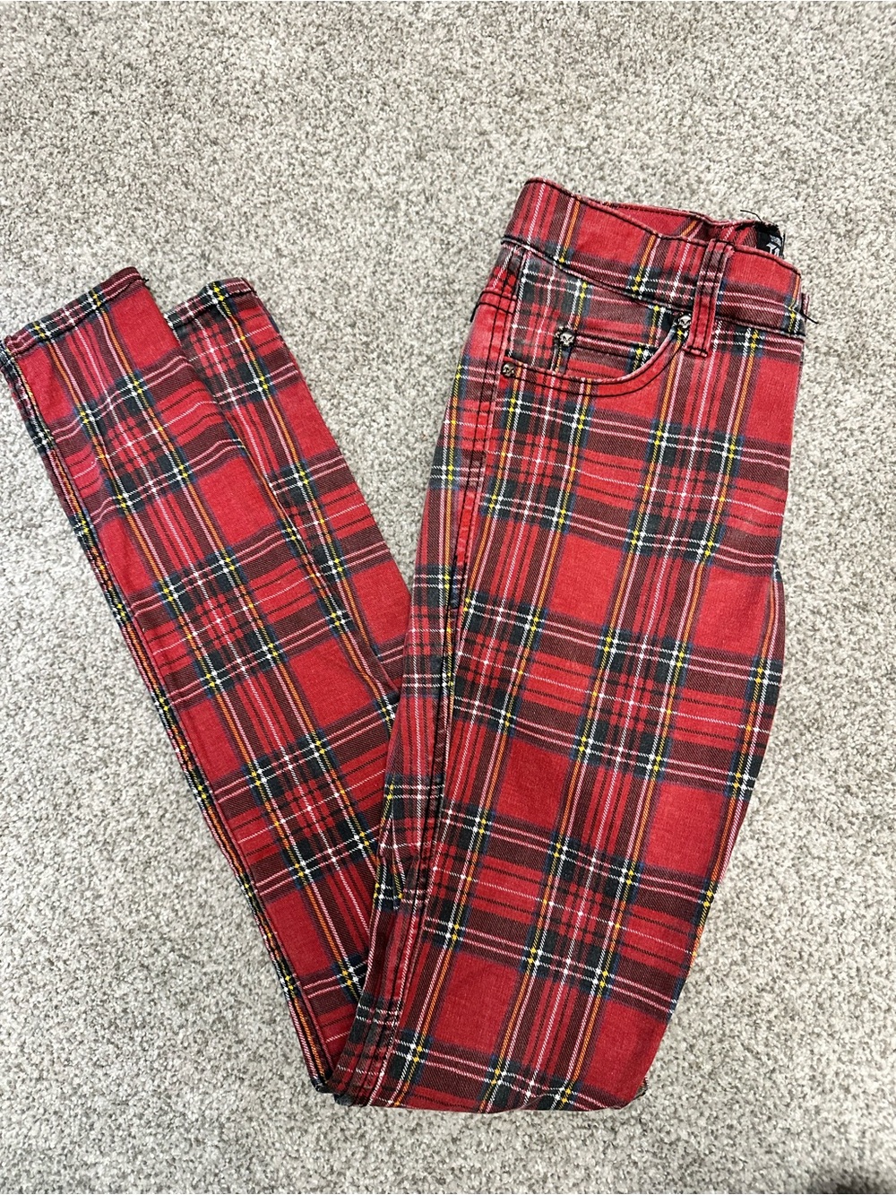 Tripp NYC Red Plaid Skinny Jeans